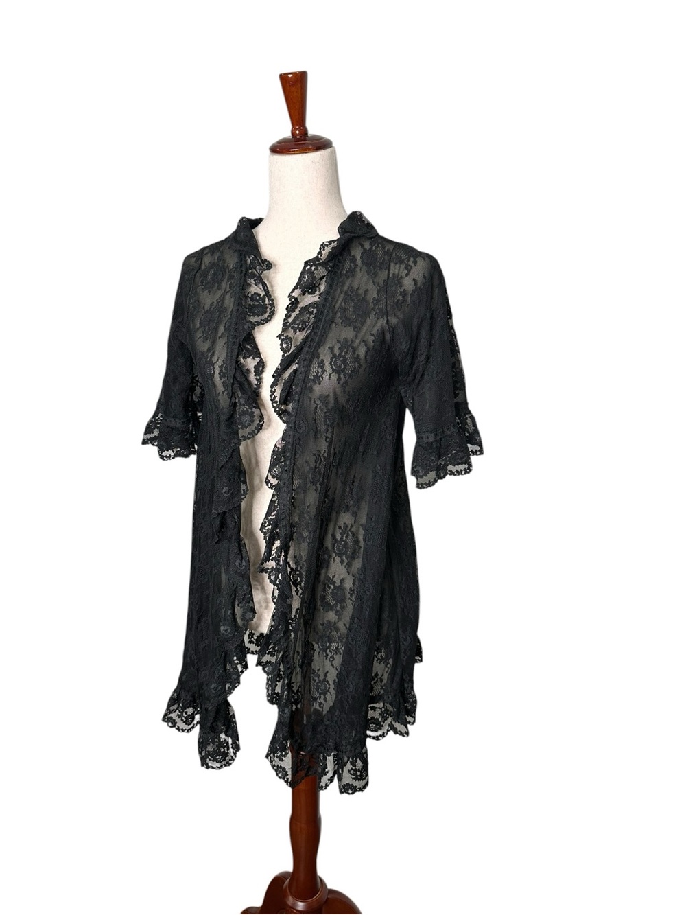 Vintage Radcliff Black Lace Kimono Robe Whimsygoth. Intimates. Fairy. Sheer. S - Picture 4 of 16